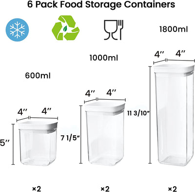 Food Storage Container Set Plastic Airtight Jar (Set of 6)