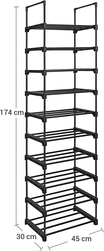 10-Tier Metal Shoe Storage Organiser - Black