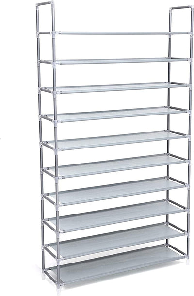 10-Tier Shoe Rack Storage Organiser Holds up to 50 Pairs - Silver Grey