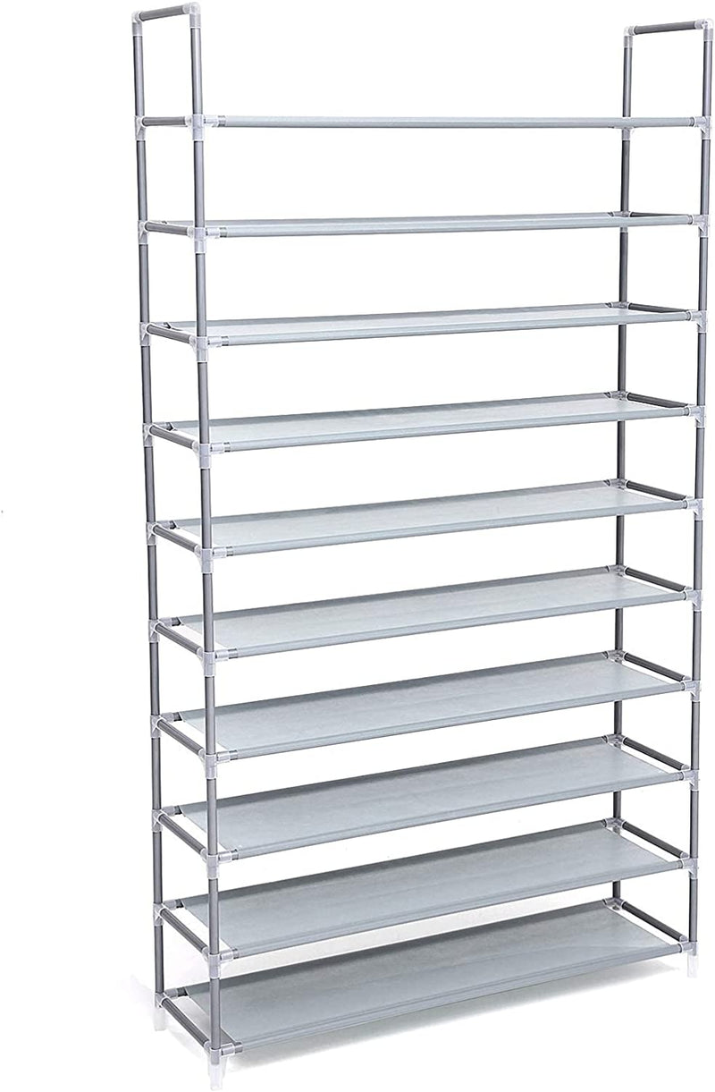 10-Tier Shoe Rack Storage Organiser Holds up to 50 Pairs - Silver Grey
