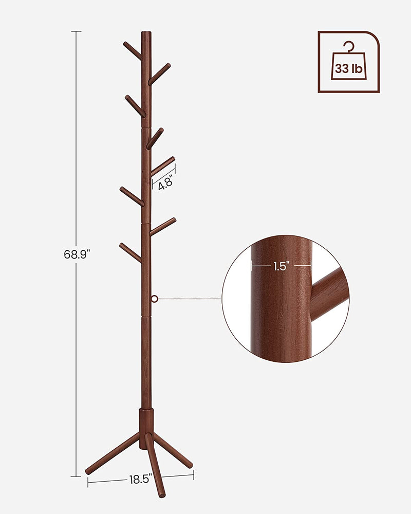 Vasagle Free Standing Solid Wood Coat Rack - Dark Walnut