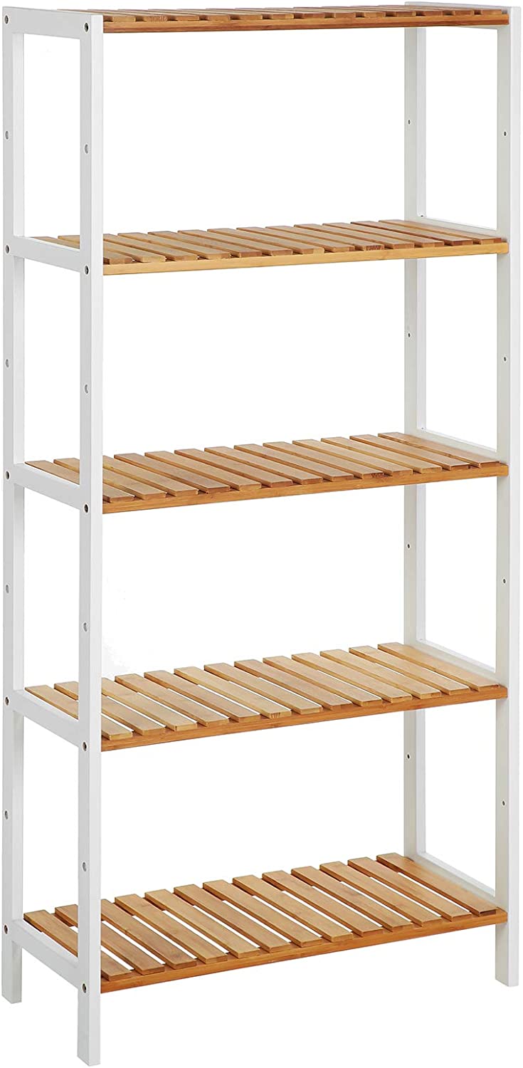 5 Tiers Bamboo Storage Rack Shelf - White and Natural