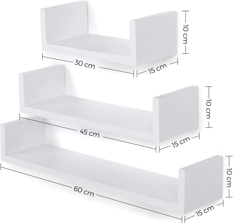 Floating Wall Shelves White Large (Set of 3)