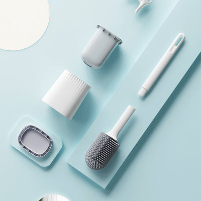 Silicone Toilet Brushes and Holder Set - White