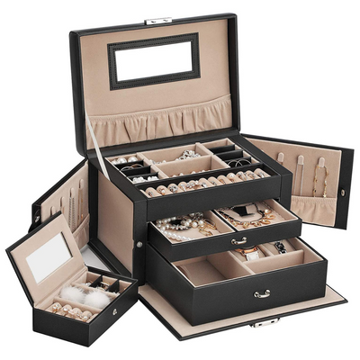 Jewellery Box Organiser With Mirror - Black