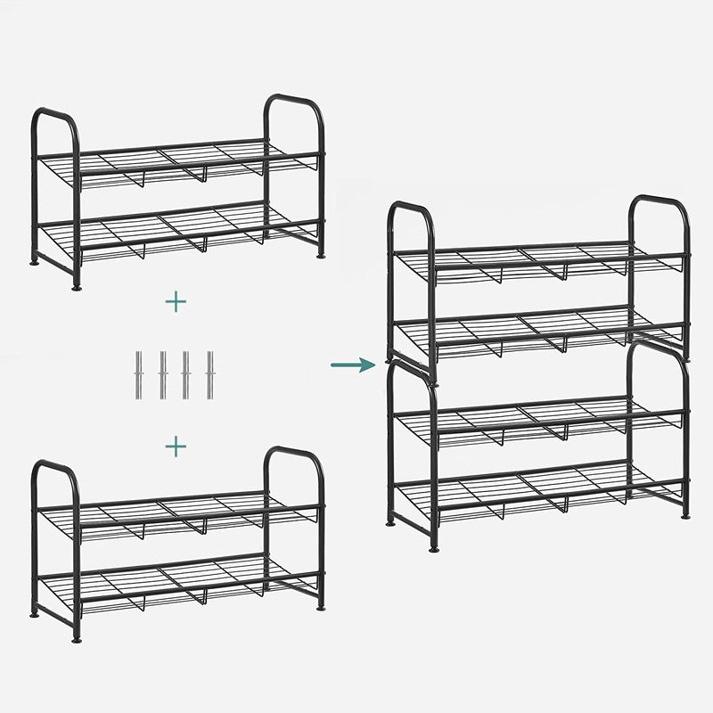 2-Tier Stackable Modular Shoe Rack - Black