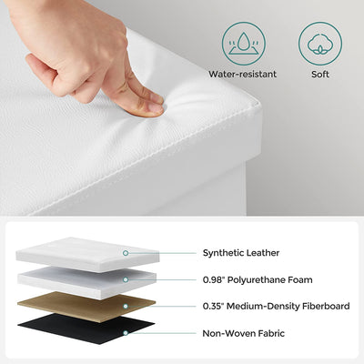 Storage Ottoman Seat With Flipping Lid Leather Large - White