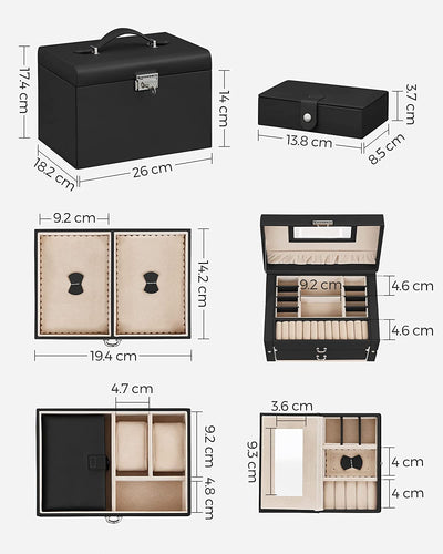 Jewellery Box Organiser With Mirror - Black