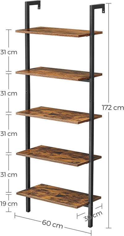 Vasagle 5-Tier Bookshelf Ladder Shelf - Brown