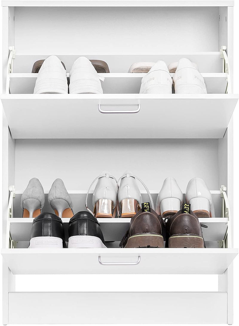 2 Tier Wooden Shoe Cabinet - White