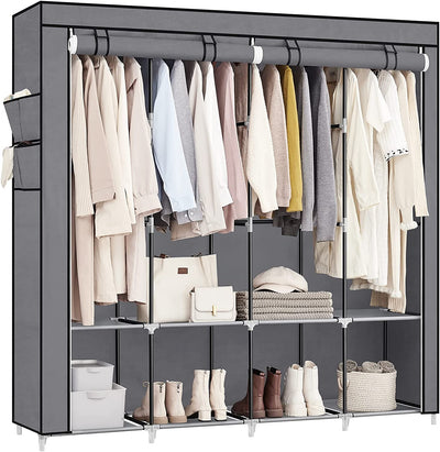 Portable Wardrobe with 4 Hanging Rails 45 x 170 x 167 cm - Grey