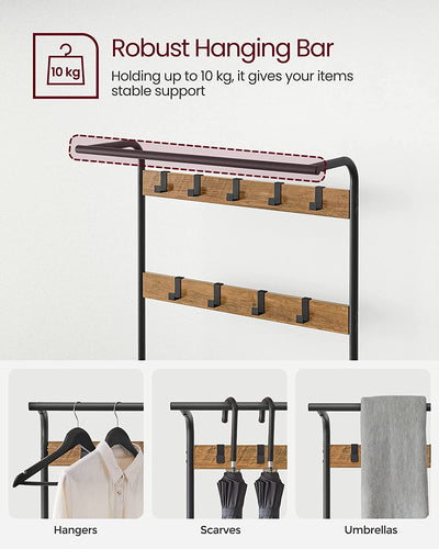 Vasagle Cambrie Hallway Storage Coat Rack - Walnut & Black