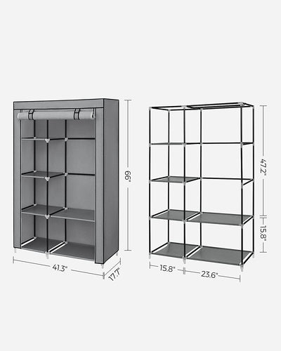 Portable Wardrobe With 6 Shelves - Grey