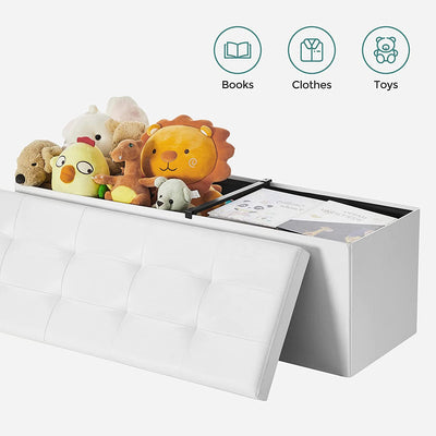 Storage Ottoman Seat With Flipping Lid Leather Large - White
