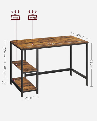 Vasagle Office Desk With Shelves 60 x 120 x 75 cm - Brown