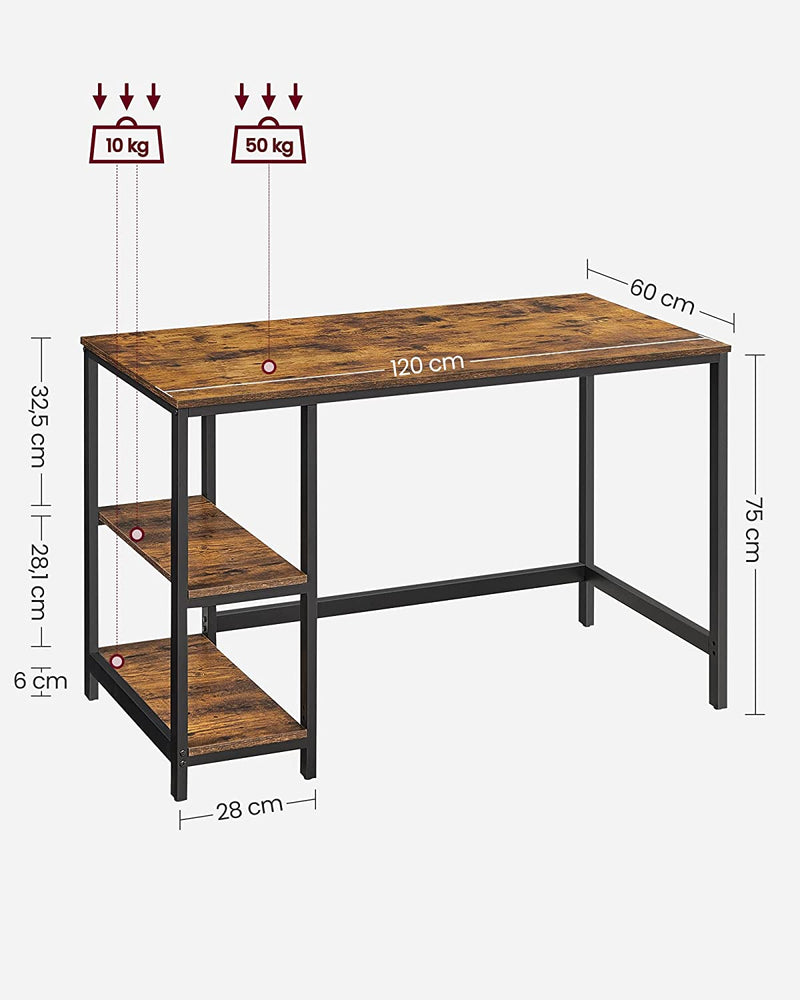 Vasagle Office Desk With Shelves 60 x 120 x 75 cm - Brown