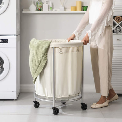 Rolling Laundry Basket with Wheels - Cream