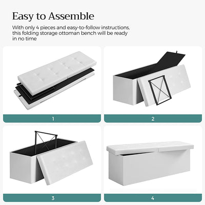 Storage Ottoman Seat With Flipping Lid Leather Large - White