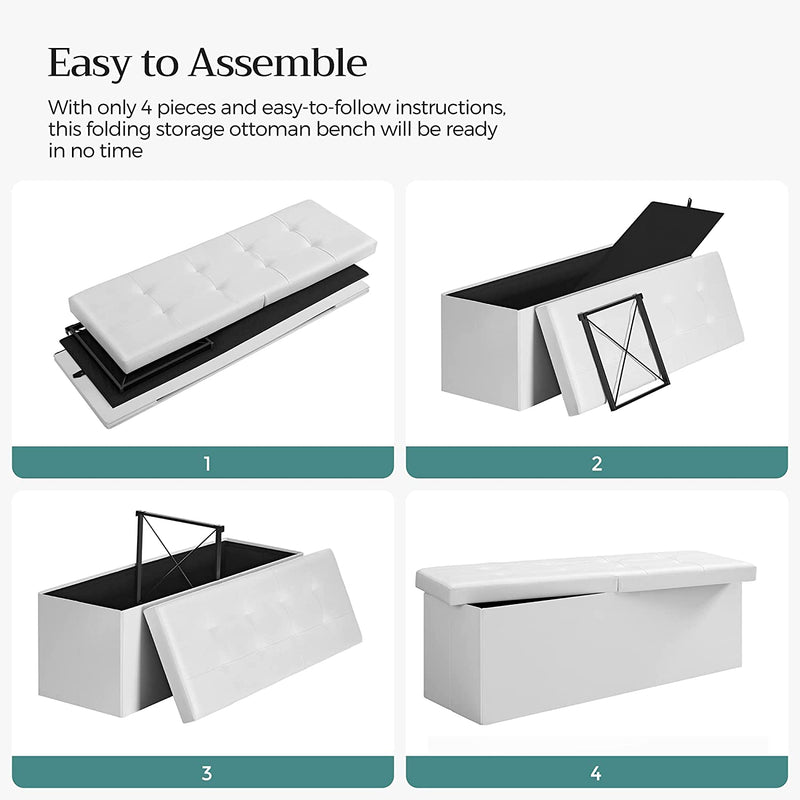 Storage Ottoman Seat With Flipping Lid Leather Large - White