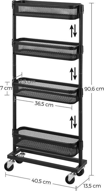 4-Tier Slim Space Saving Steel Trolley