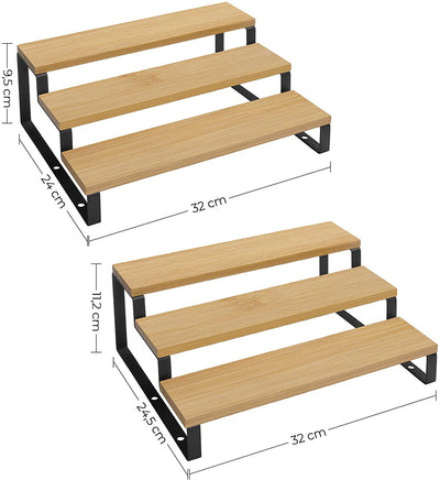 Bamboo Spice Rack Pantry Shelf Black (Set of 2)