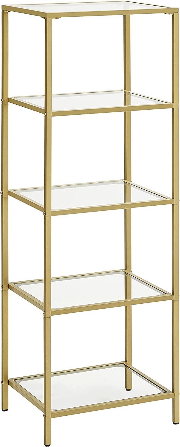 Vasagle Nyla 5-Tier Ladder Tempered Glass Display Storage Bookshelf - Gold