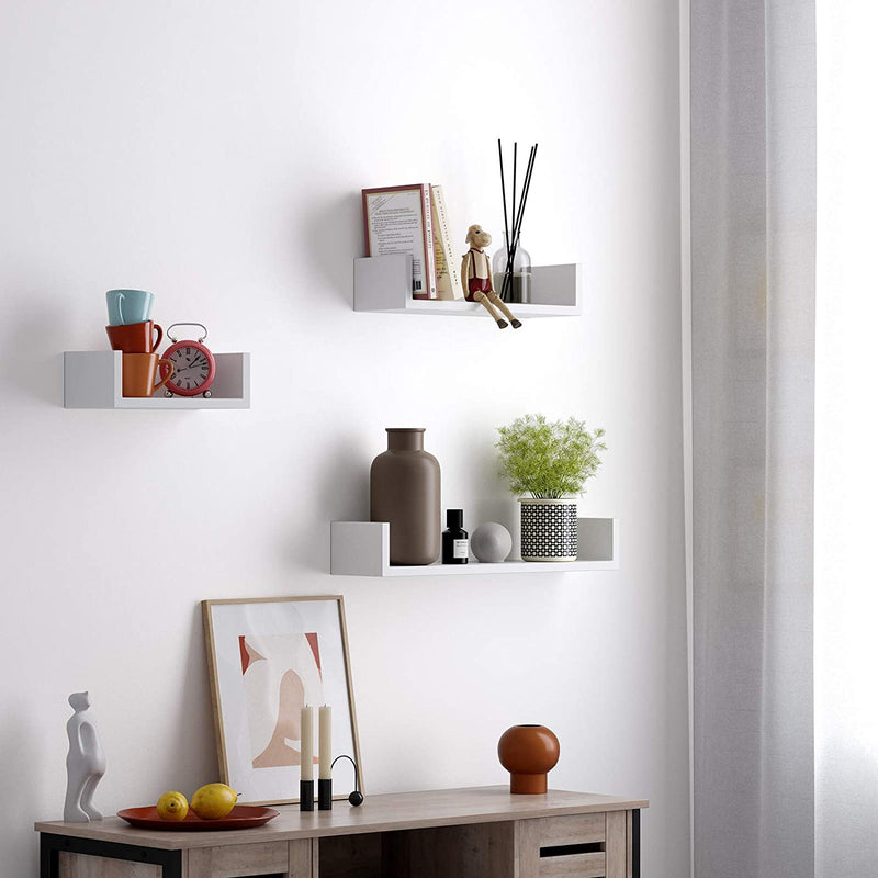 Floating Wall Shelves White Large (Set of 3)