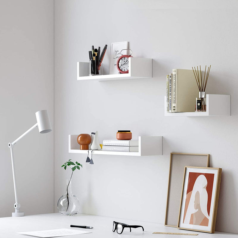 Floating Wall Shelves White Large (Set of 3)