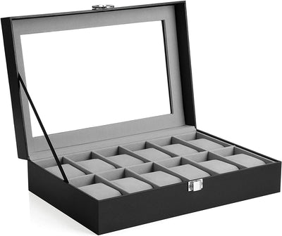 12-Slot Watch Box With Glass Lid