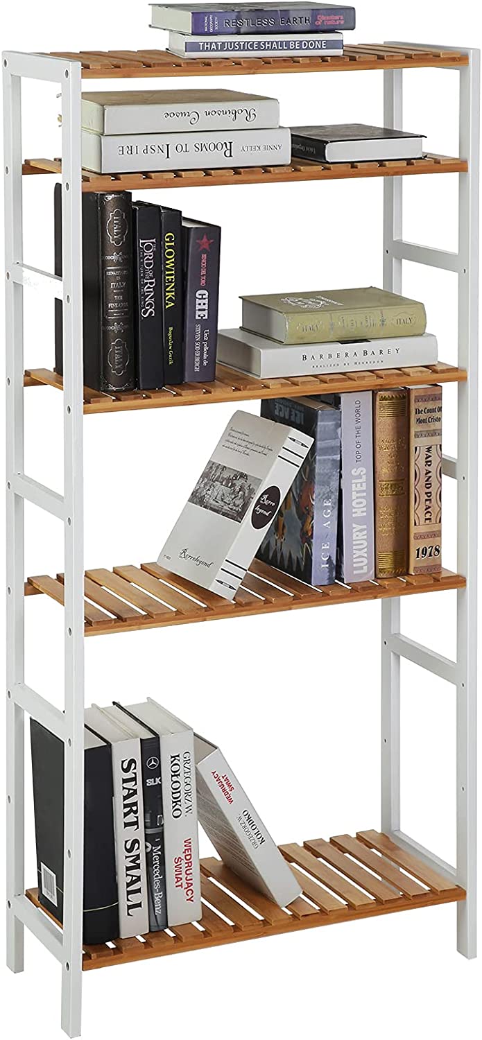 5 Tiers Bamboo Storage Rack Shelf - White and Natural