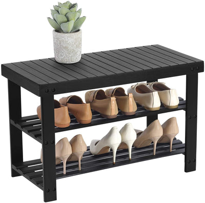 3 Tier Bamboo Shoe Storage Rack - Black