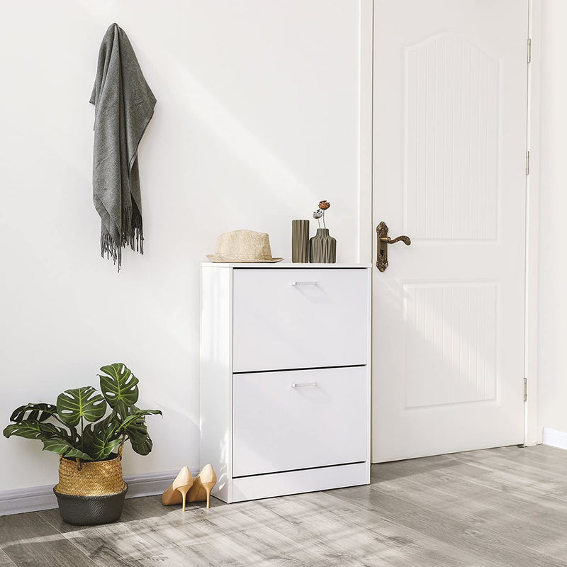 2 Tier Wooden Shoe Cabinet - White