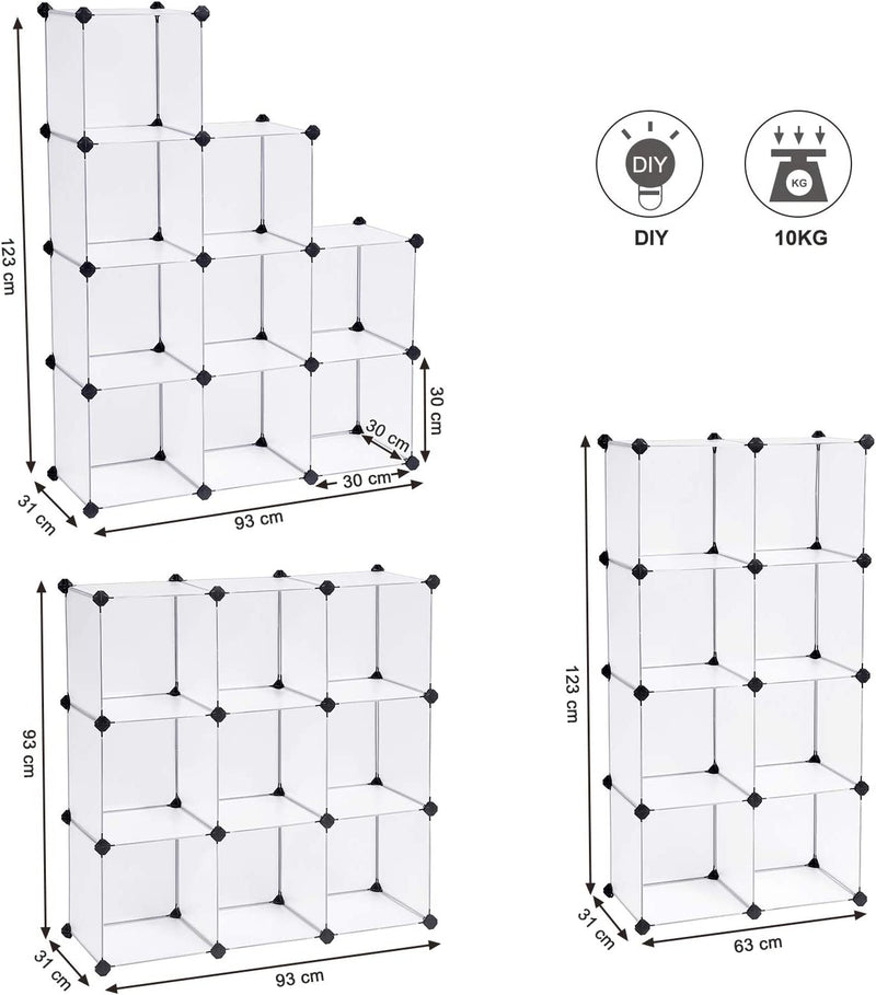 Cube Storage Shelf Modular Bookcase White (Set of 9)