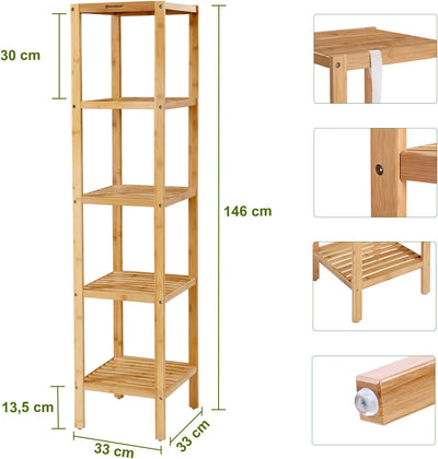 5-Tier Bamboo Storage Shelf  - 33 x 33 x 146 cm