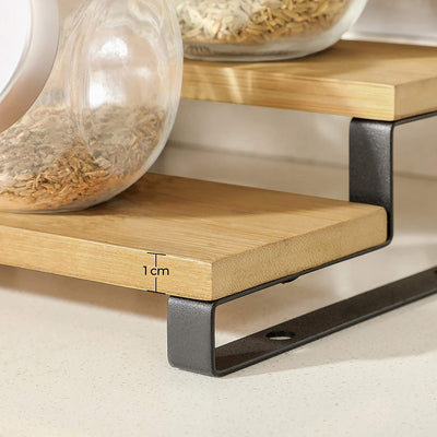 Bamboo Spice Rack Pantry Shelf Black (Set of 2)