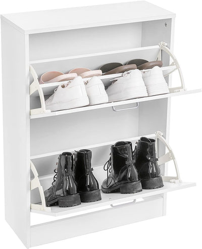 2 Tier Wooden Shoe Cabinet - White
