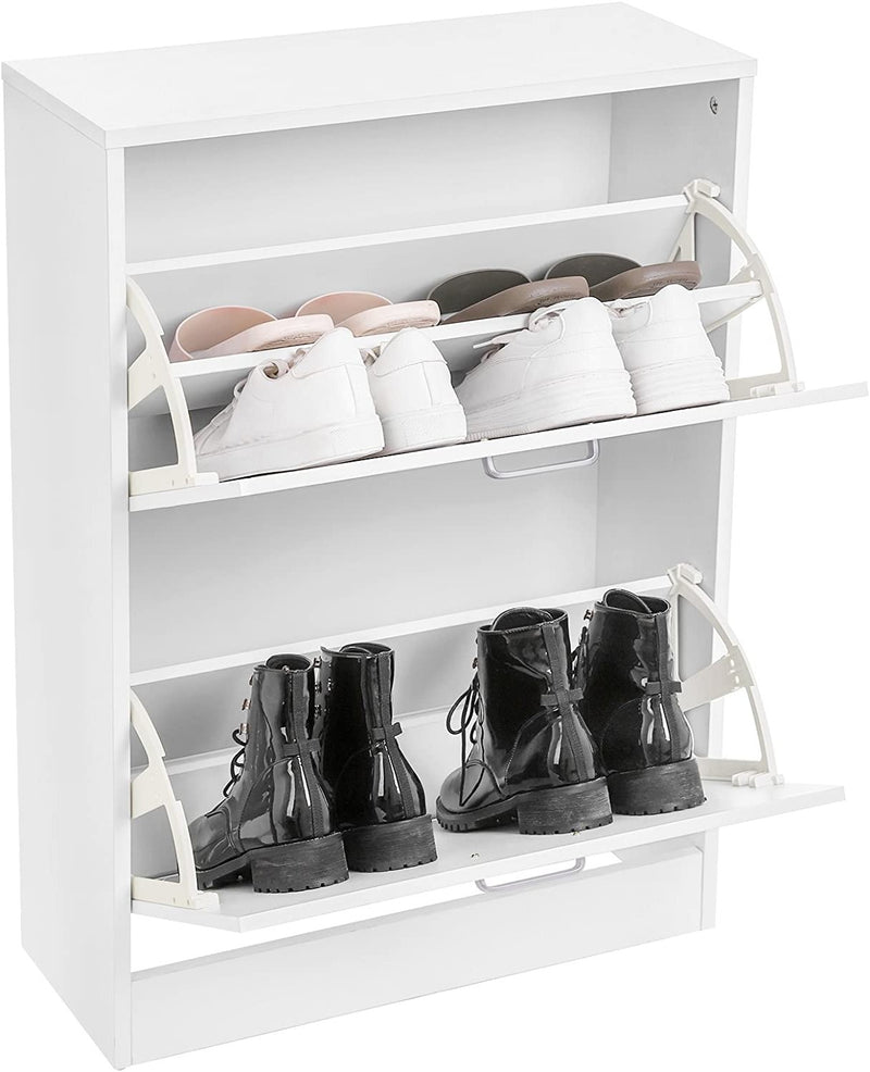2 Tier Wooden Shoe Cabinet - White