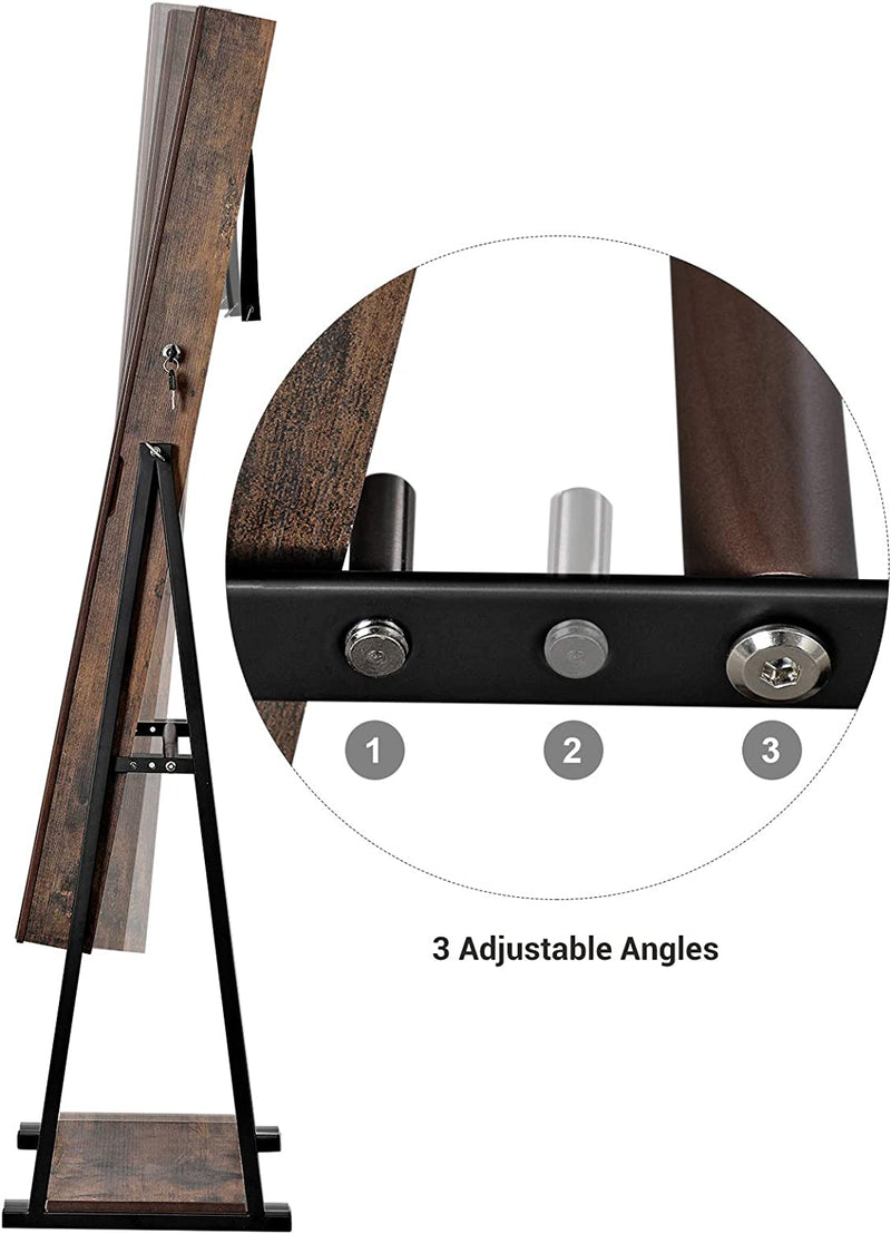 6 LEDs Jewellery Storage Cabinet Mirror - Industrial Brown