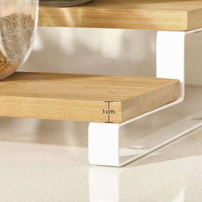 Bamboo Spice Rack Pantry Shelf White (Set of 2)