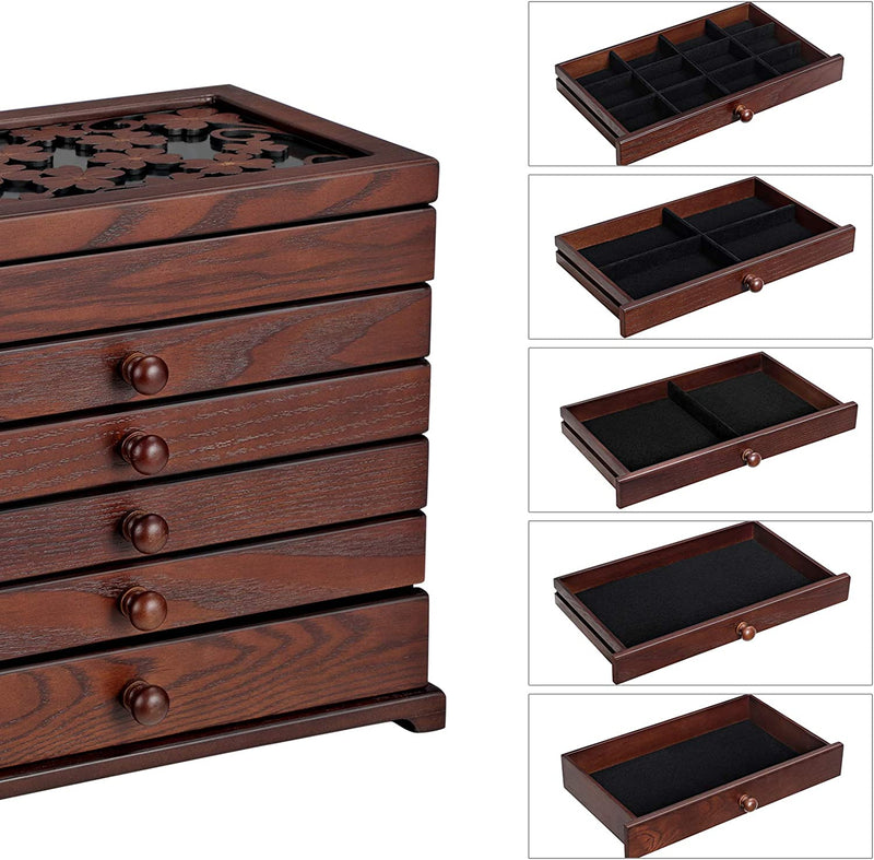 6-Tier Jewellery Organiser Wooden Box