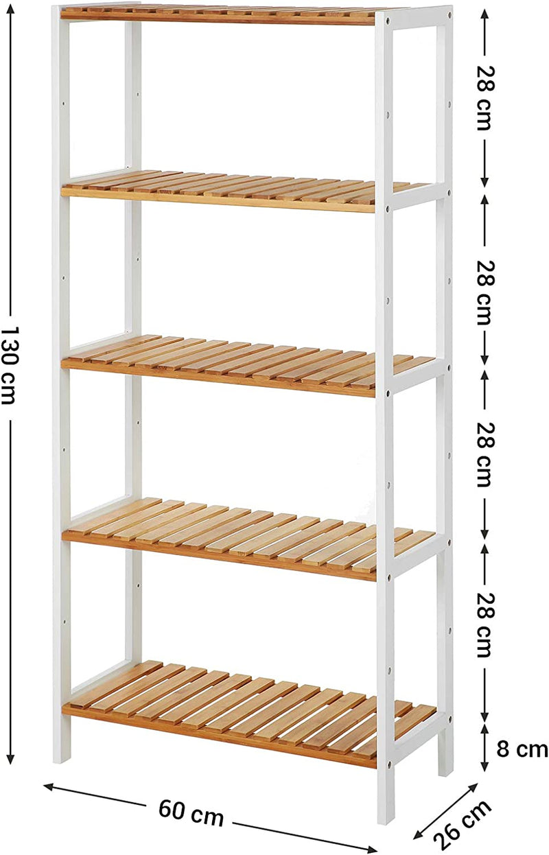 5 Tiers Bamboo Storage Rack Shelf - White and Natural