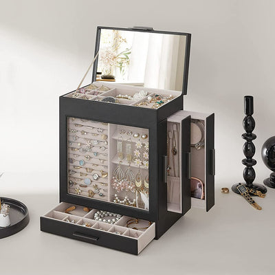 Jewellery Box With Glass Window- Black