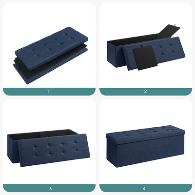 Storage Ottoman Bench Fabric Large - Navy Blue