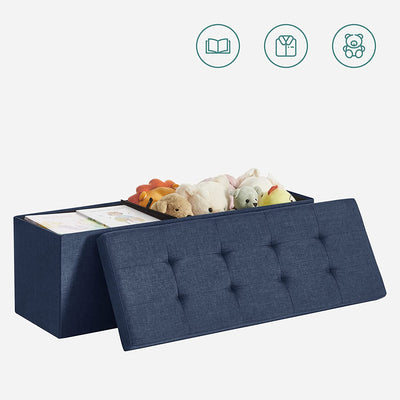 Storage Ottoman Bench Fabric Large - Navy Blue