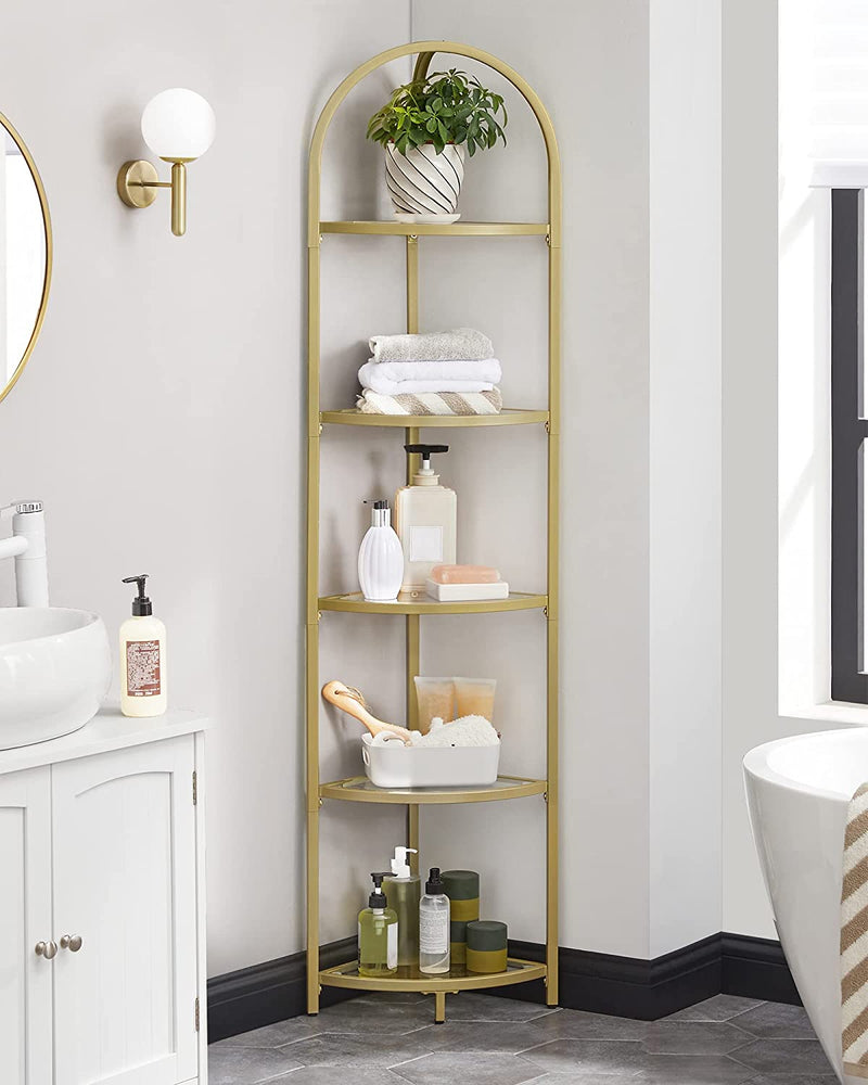 Vasagle Nyla 5 Tier Glass Corner Shelf Stand - Gold