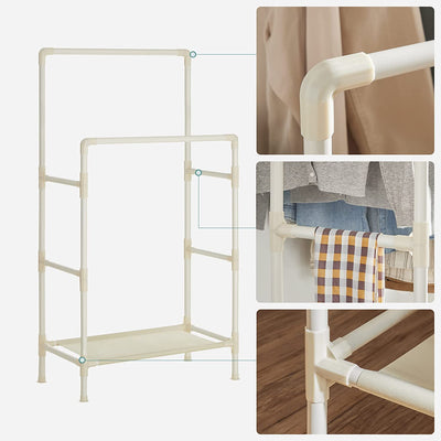 Metal Coat Rack with 2 Clothes Rails and 1 Shelf - White