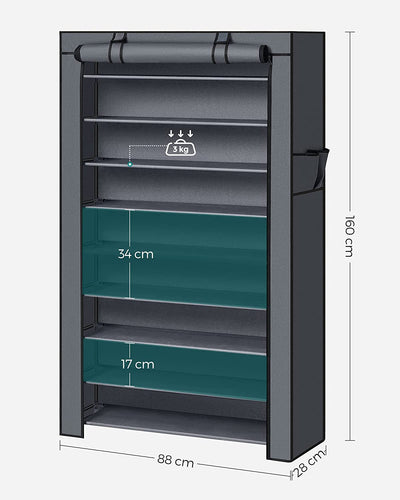 10-Tier Shoes Rack with Dustproof Cover - Grey