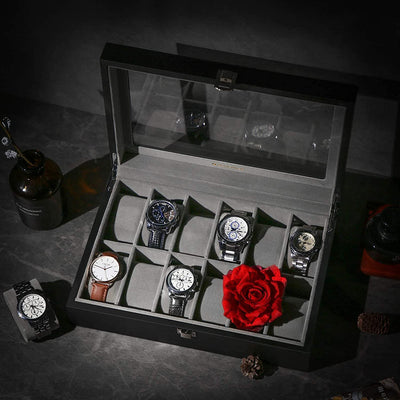 12-Slot Watch Box With Glass Lid