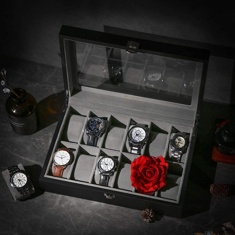 12-Slot Watch Box With Glass Lid