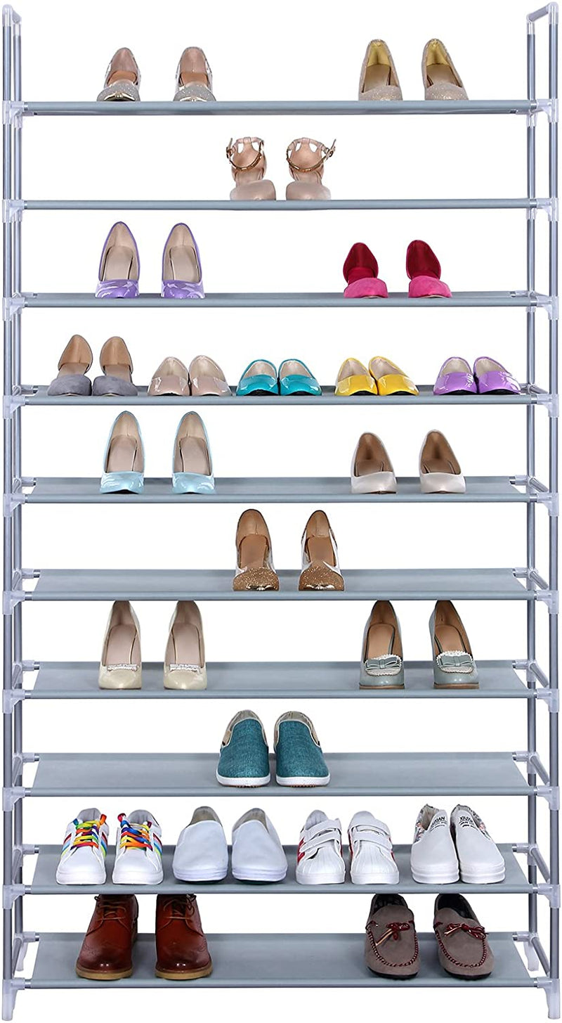 10-Tier Shoe Rack Storage Organiser Holds up to 50 Pairs - Silver Grey